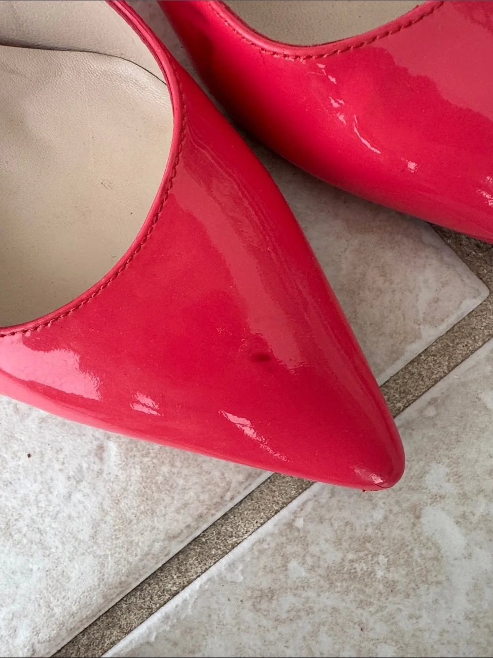 LK Bennett Coral-Red Patent Slingback Pointed Heels